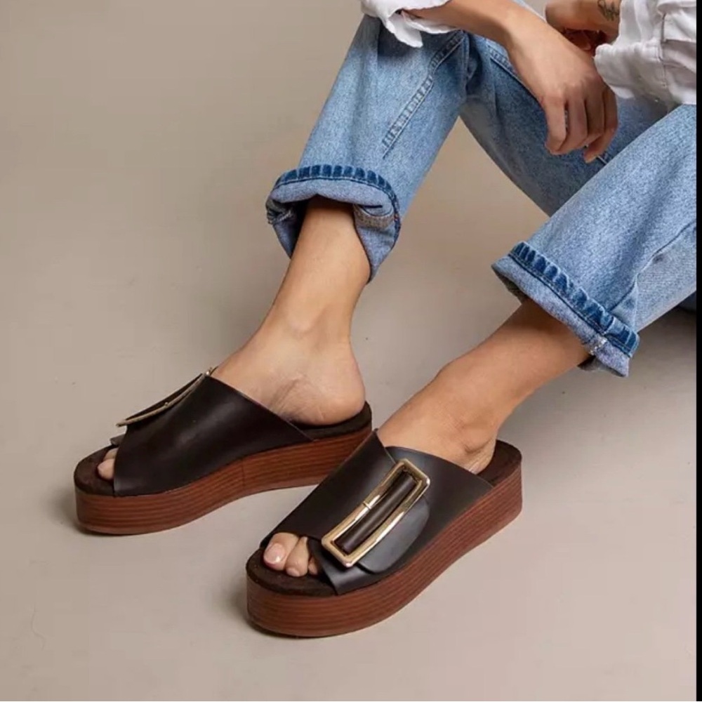 Kelsi Dagger Black Buckle Slide Mules, Size 8